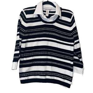 Alfred Dunner Petite World Traveler Striped Pullover Sweater Two in One